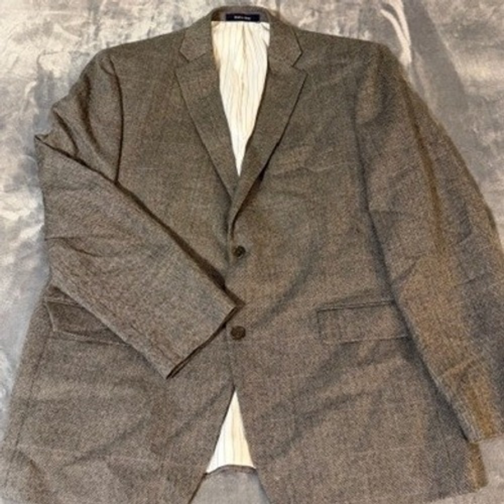 Alan Flusser Mens 44R Brown Lambswool Check Two Button Sport Coat Blazer